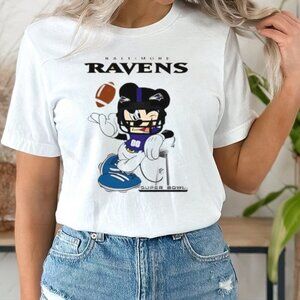 Baltimore Ravens Mickey Mouse Super Bowl T-Shirt Disney NFL Football 26
